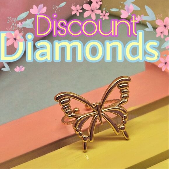 14K Yellow Gold One Size Fits All Butterfly Ring Stainless Steel - Picture 11 of 11